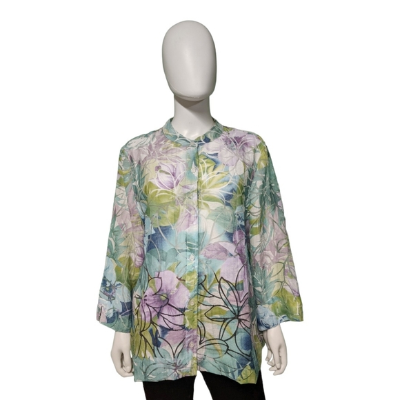Alfred Dunner Semi-Sheer Multicolored Floral Shirt, 20 - Picture 2 of 7
